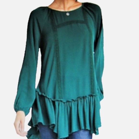 Emerald Lace Long Sleeve Blouse - Picture 2 of 6